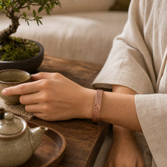 Rose Flower Pattern Copper Balance Luck Open Cuff Bracelet Bangle featuring Copper