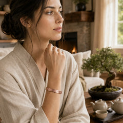 Rose Flower Pattern Copper Balance Luck Open Cuff Bracelet Bangle featuring Copper