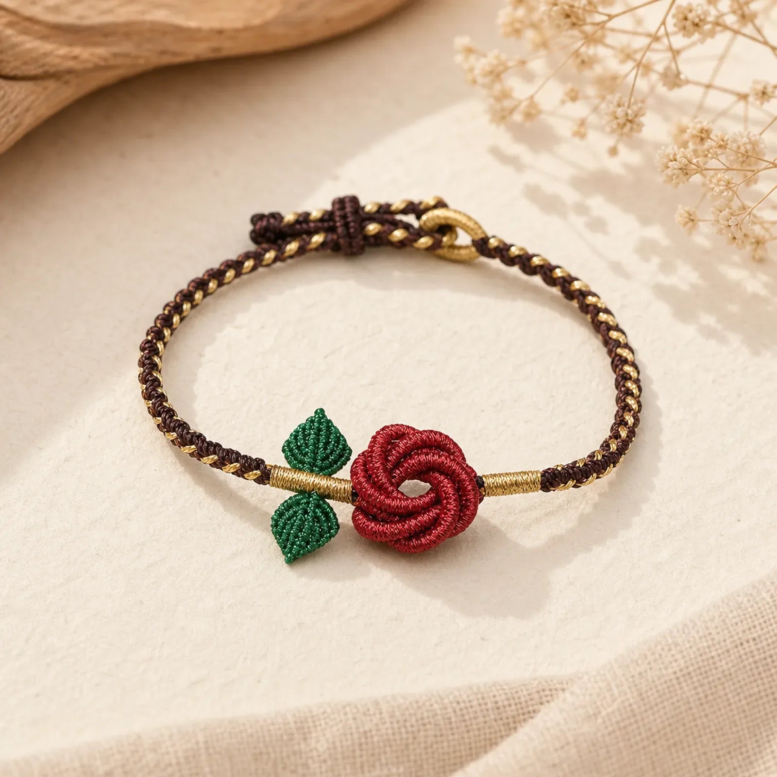 Rose Flower Rope Eight Thread Peace Knot Luck Handmade Bracelet featuring