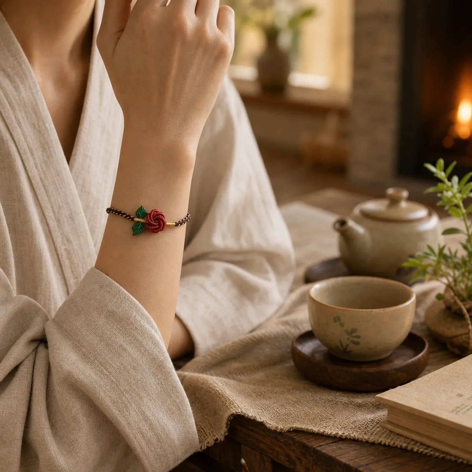 Rose Flower Rope Eight Thread Peace Knot Luck Handmade Bracelet featuring