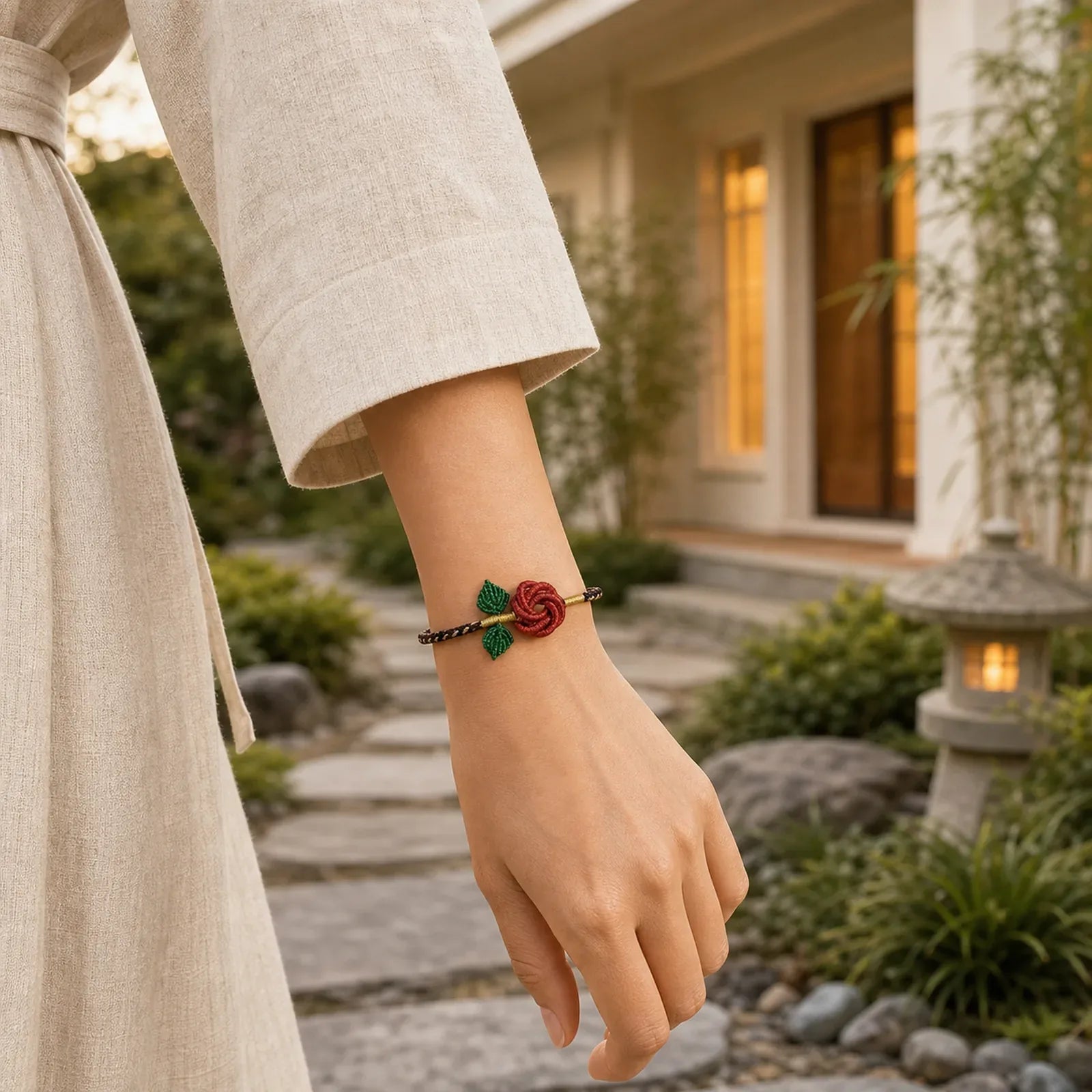 Rose Flower Rope Eight Thread Peace Knot Luck Handmade Bracelet featuring