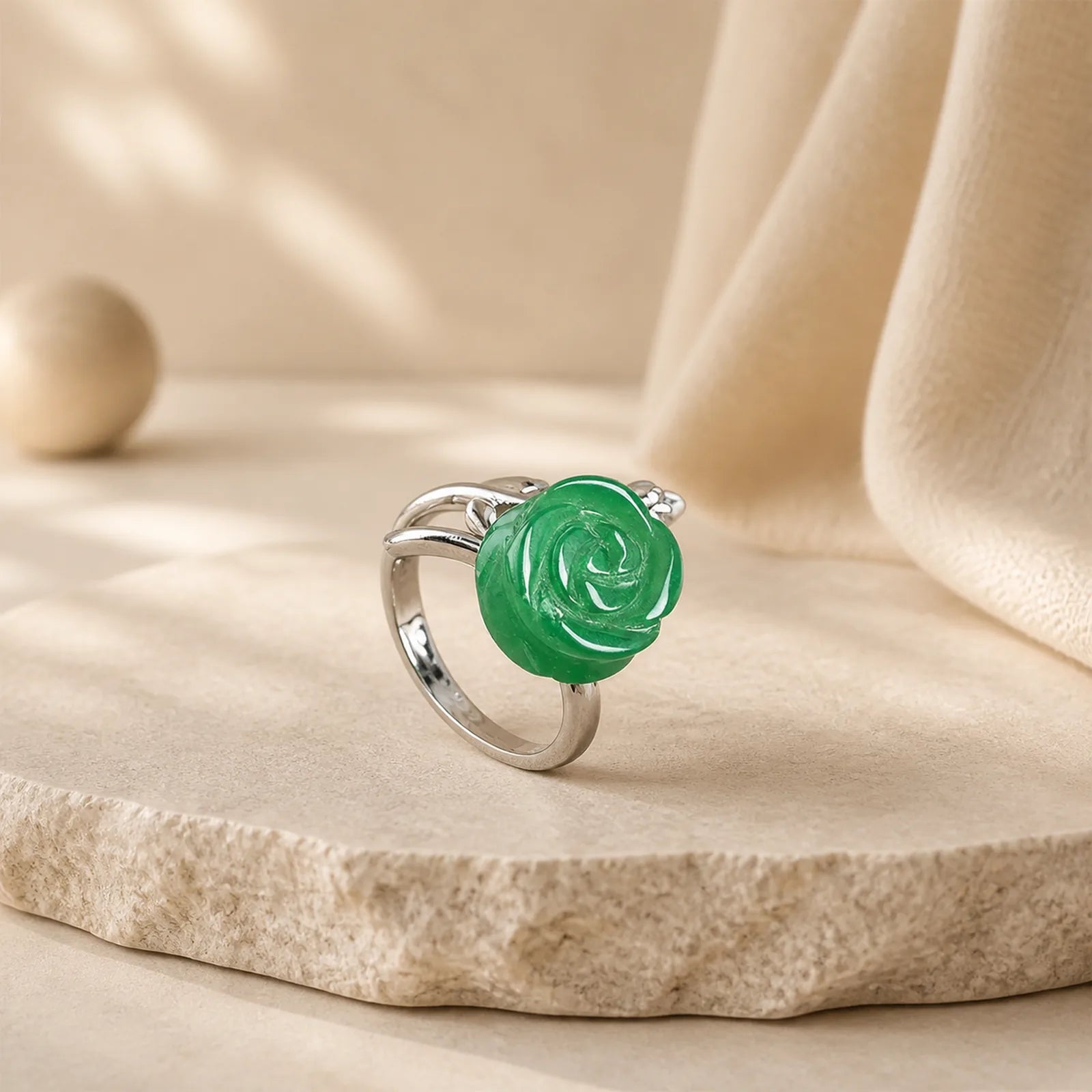 Rose Green Jasper Copper Plated Silver Adjustable Balance Ring featuring Green Jasper, Copper, Silver