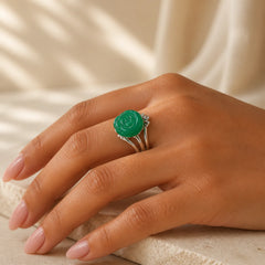 Rose Green Jasper Copper Plated Silver Adjustable Balance Ring featuring Green Jasper, Copper, Silver