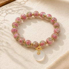 Rose Liuli Glass Bead Peace Buckle Peace Bracelet featuring Peace Buckle, Five Elements, Copper