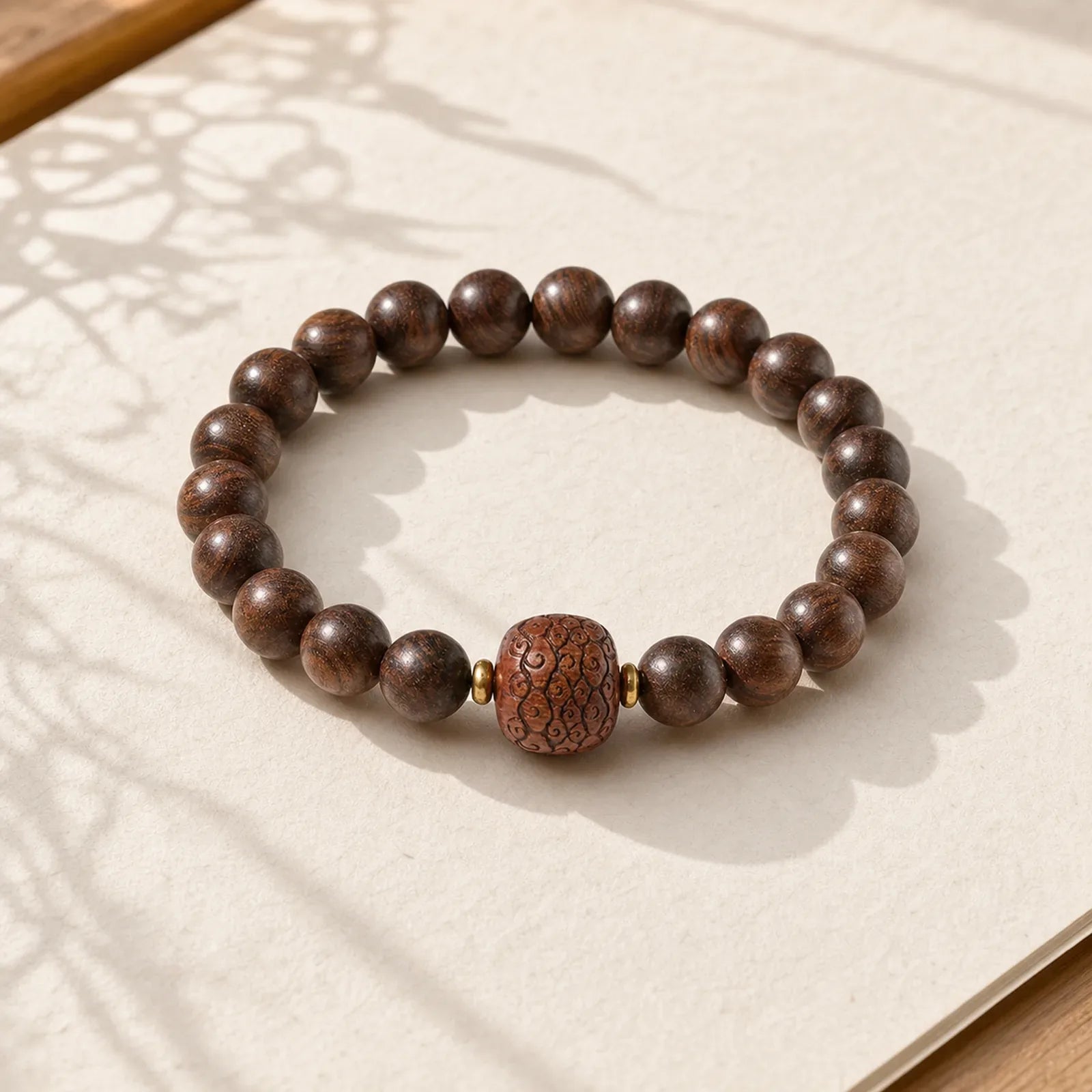 Rosewood Auspicious Clouds Totem Fu Character Bamboo Pattern Warmth Bracelet featuring Rosewood, Fu Character, Bamboo