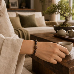 Rosewood Auspicious Clouds Totem Fu Character Bamboo Pattern Warmth Bracelet featuring Rosewood, Fu Character, Bamboo