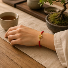 Rotatable Plum Red String Copper Brass Windmill Feng Sheng Shui Qi Protection Braided Bracelet featuring Red String, Copper