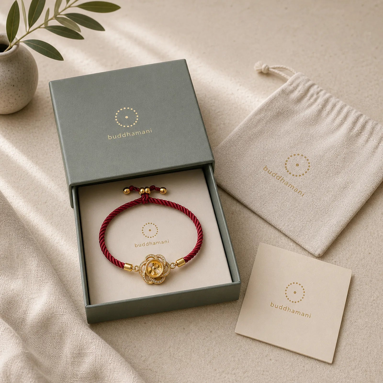 Rotatable Plum Red String Copper Brass Windmill Feng Sheng Shui Qi Protection Braided Bracelet featuring Red String, Copper