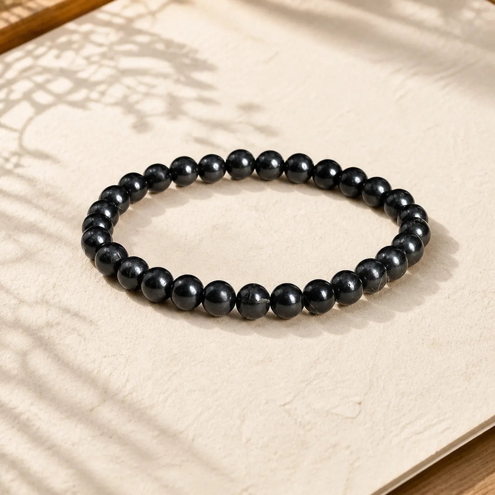 Round Authentic Shungite Stone Inner Strength Beaded Bracelet featuring Shungite Stone (Graphite Stone)