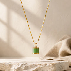 Round Cyan Jade Luck Necklace Pendant featuring Cyan Jade, Jade, Silver