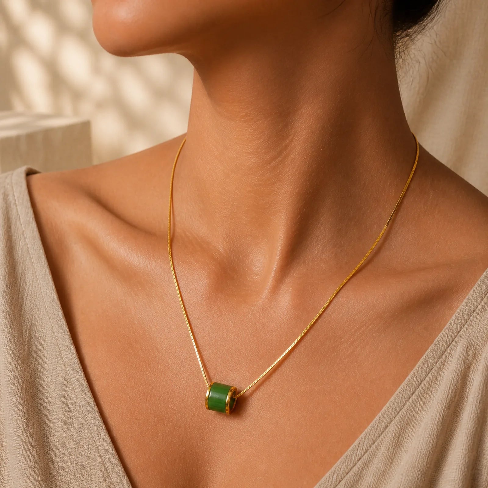 Round Cyan Jade Luck Necklace Pendant featuring Cyan Jade, Jade, Silver
