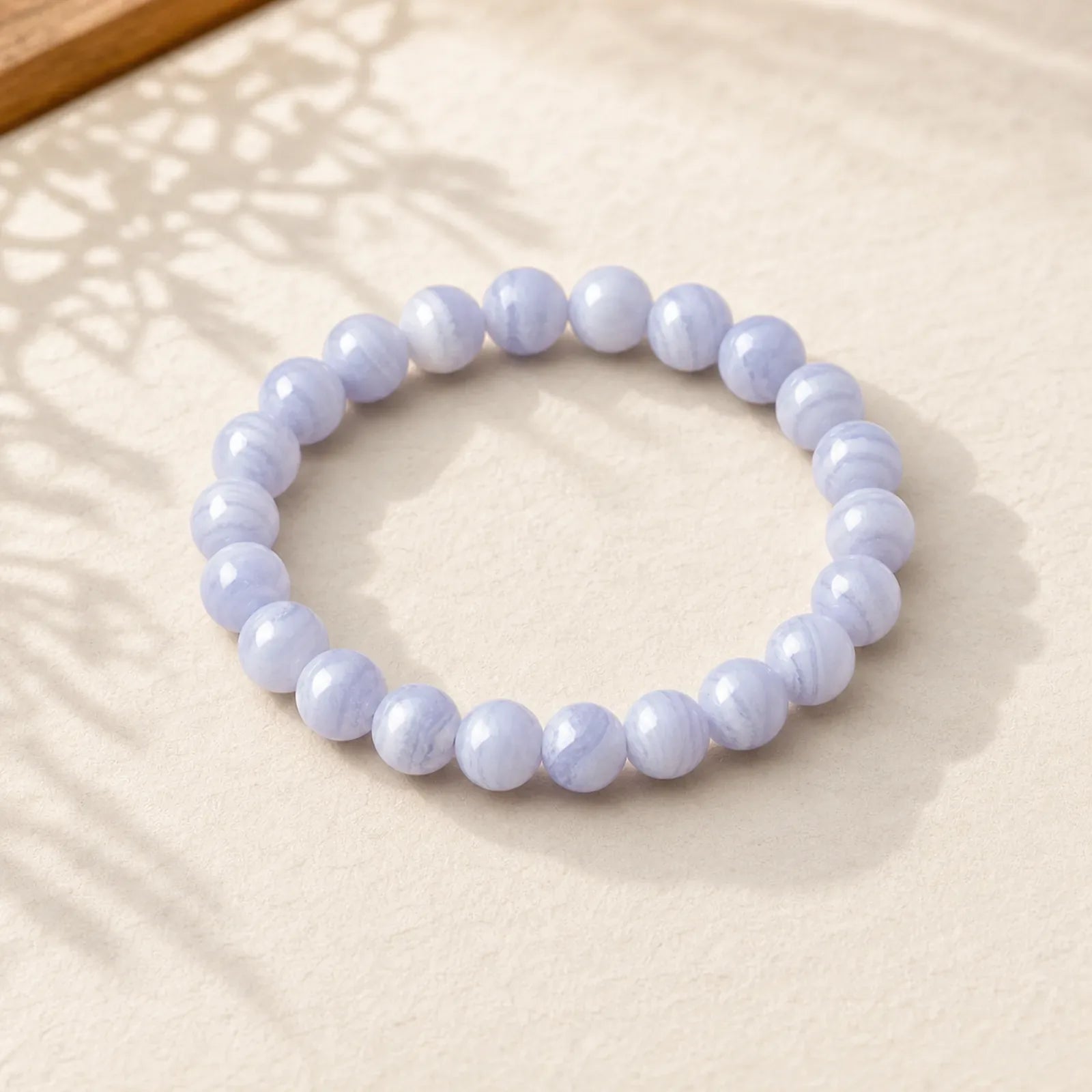 Round Design Natural Blue Lace Agate Beaded Bracelet featuring Blue Lace Agate