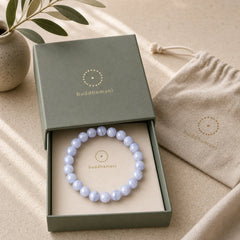 Round Design Natural Blue Lace Agate Beaded Bracelet featuring Blue Lace Agate