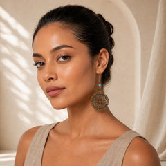 Round Flower Design Luck Dangle Drop Earrings featuring Copper