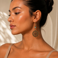 Round Flower Design Luck Dangle Drop Earrings featuring Copper