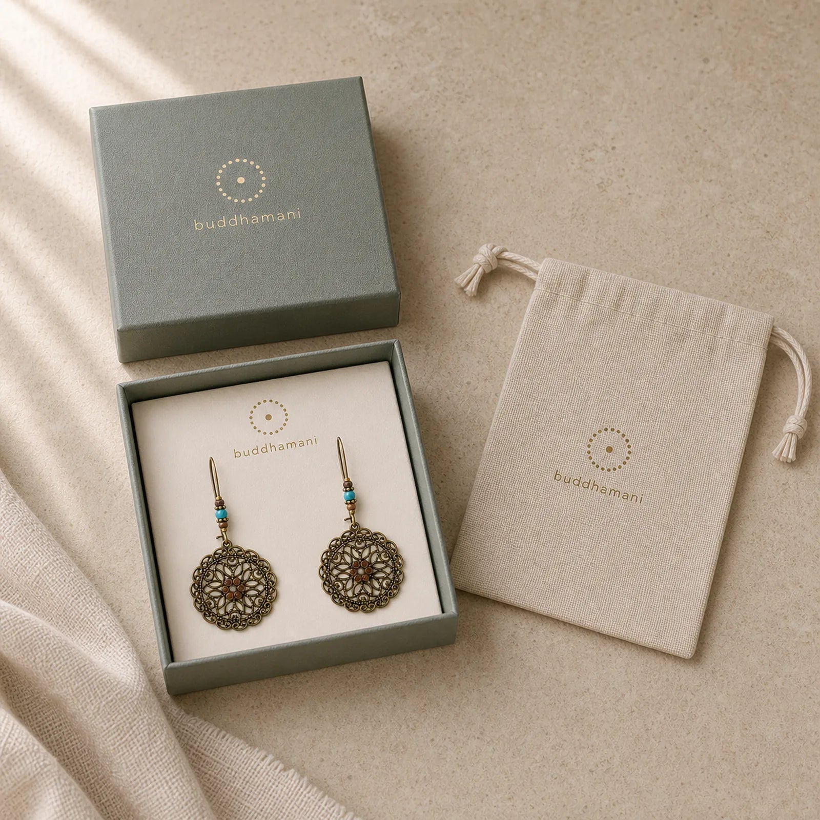Round Flower Design Luck Dangle Drop Earrings featuring Copper