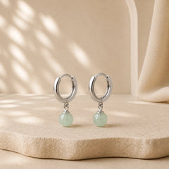 Round Jade Bead Prosperity Earrings featuring Jade, Silver