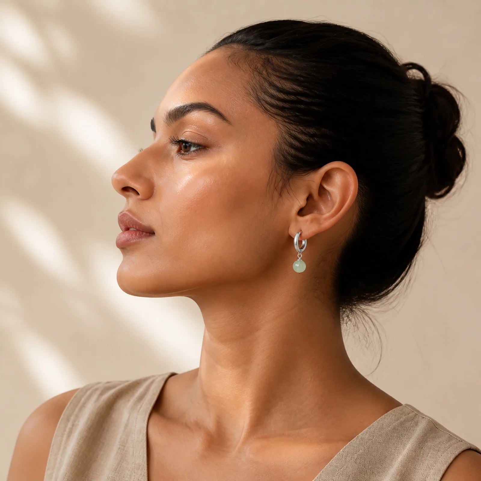 Round Jade Bead Prosperity Earrings featuring Jade, Silver