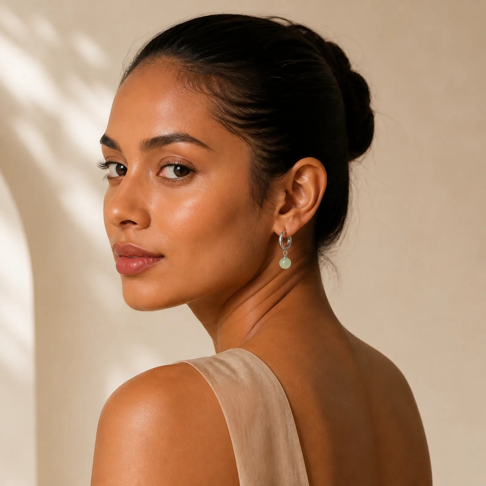 Round Jade Bead Prosperity Earrings featuring Jade, Silver