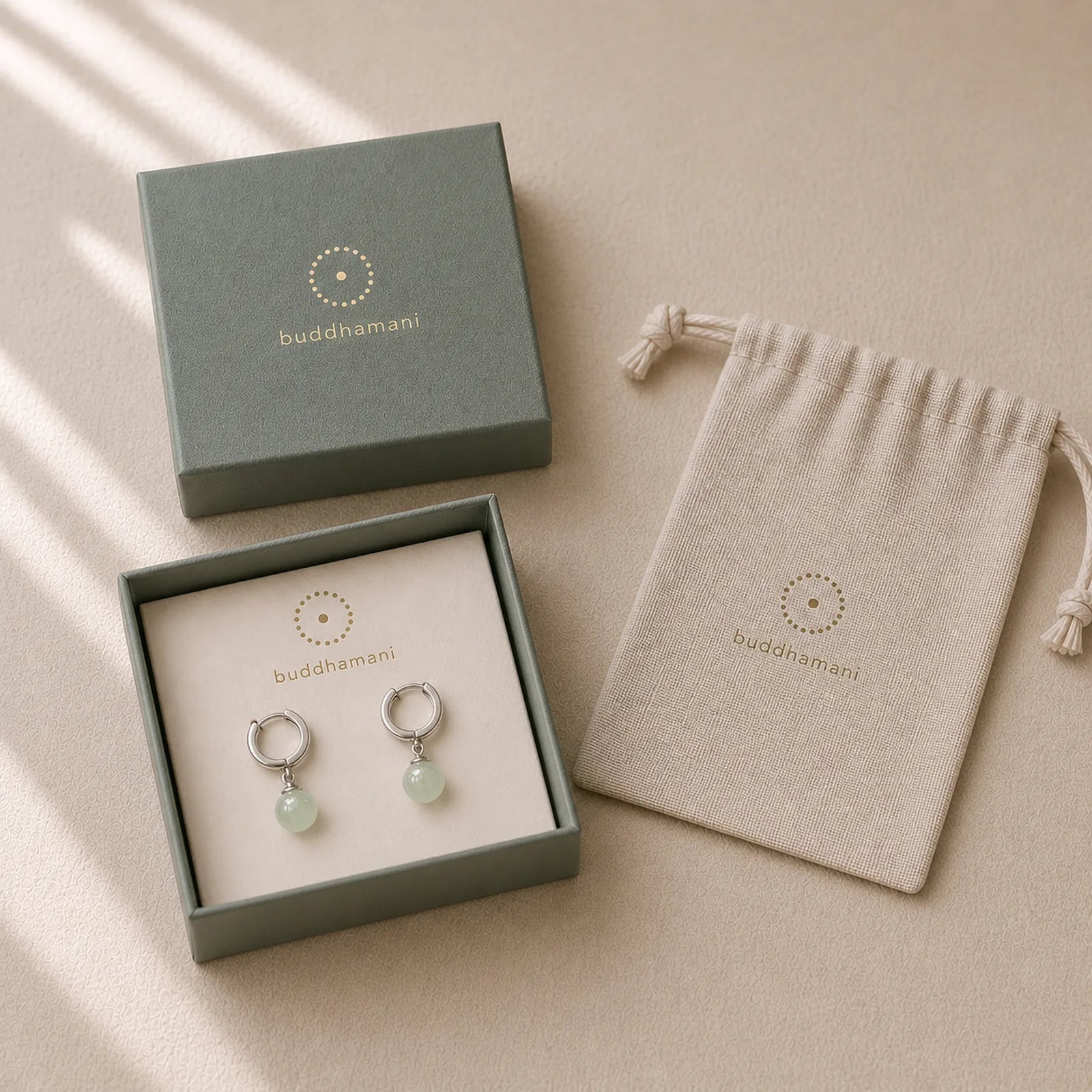 Round Jade Bead Prosperity Earrings featuring Jade, Silver
