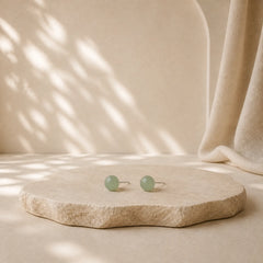 Round Jade Beaded Luck Stud Earrings featuring Jade, Silver