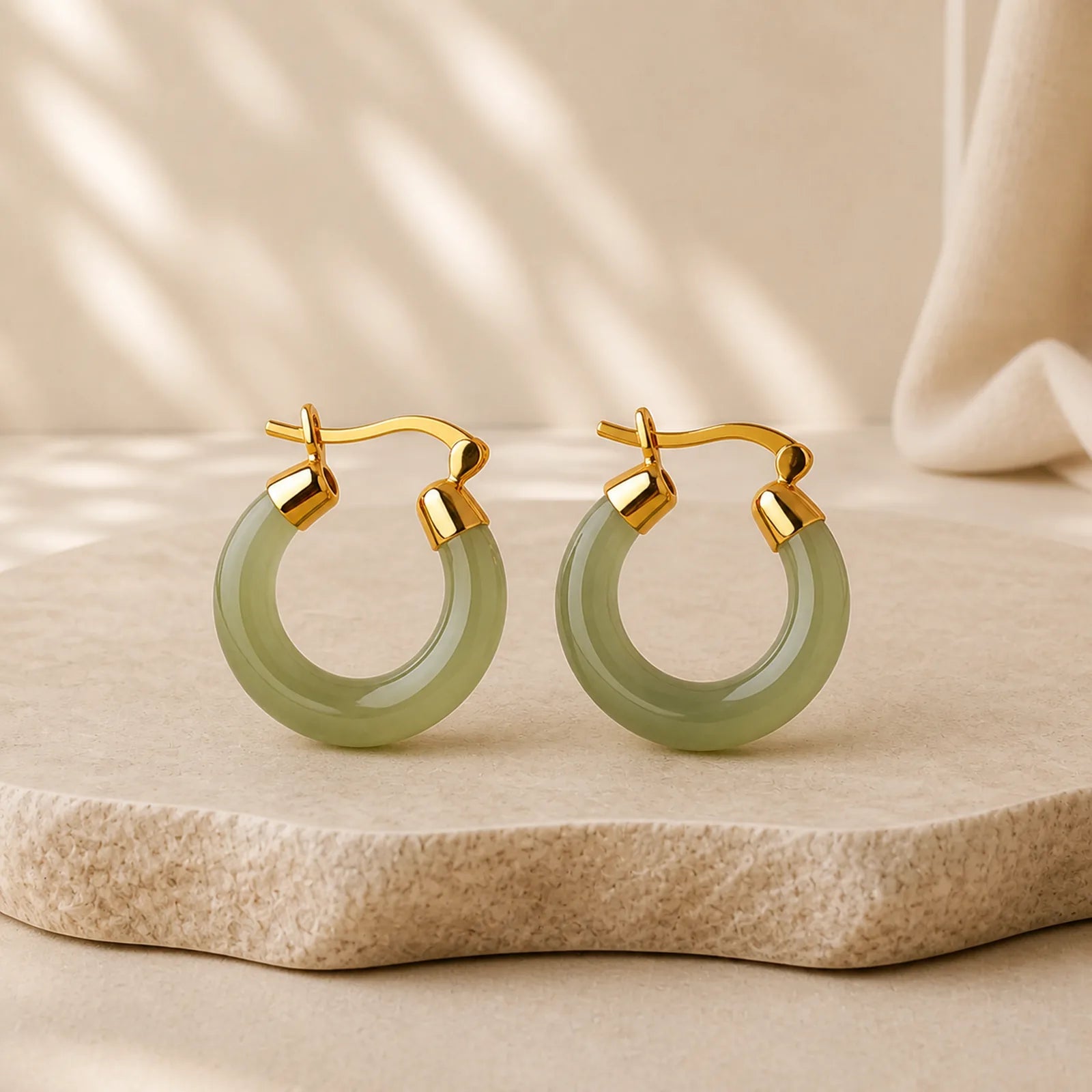 Round Jade Cyan Jade Prosperity Luck Drop Earrings featuring Jade, Cyan Jade, Silver