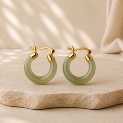 Round Jade Cyan Jade Prosperity Luck Drop Earrings featuring Jade, Cyan Jade, Silver