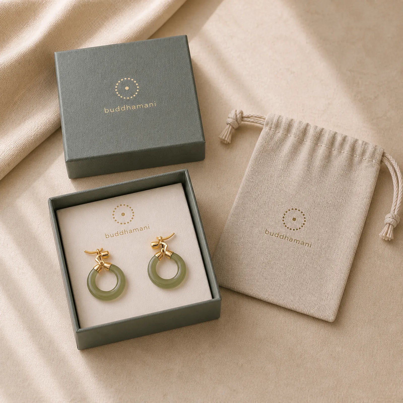 Round Jade Cyan Jade Prosperity Luck Drop Earrings featuring Jade, Cyan Jade, Silver
