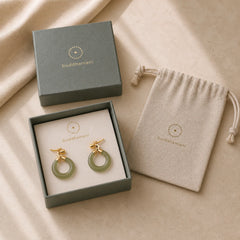 Round Jade Cyan Jade Prosperity Luck Drop Earrings featuring Jade, Cyan Jade, Silver