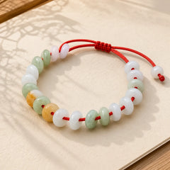 Round Jade Lucky Red String Weave Bracelet featuring Jade, Red String