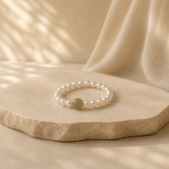 Round Jade Pearl Beads Luck Ring featuring Jade, Pearl