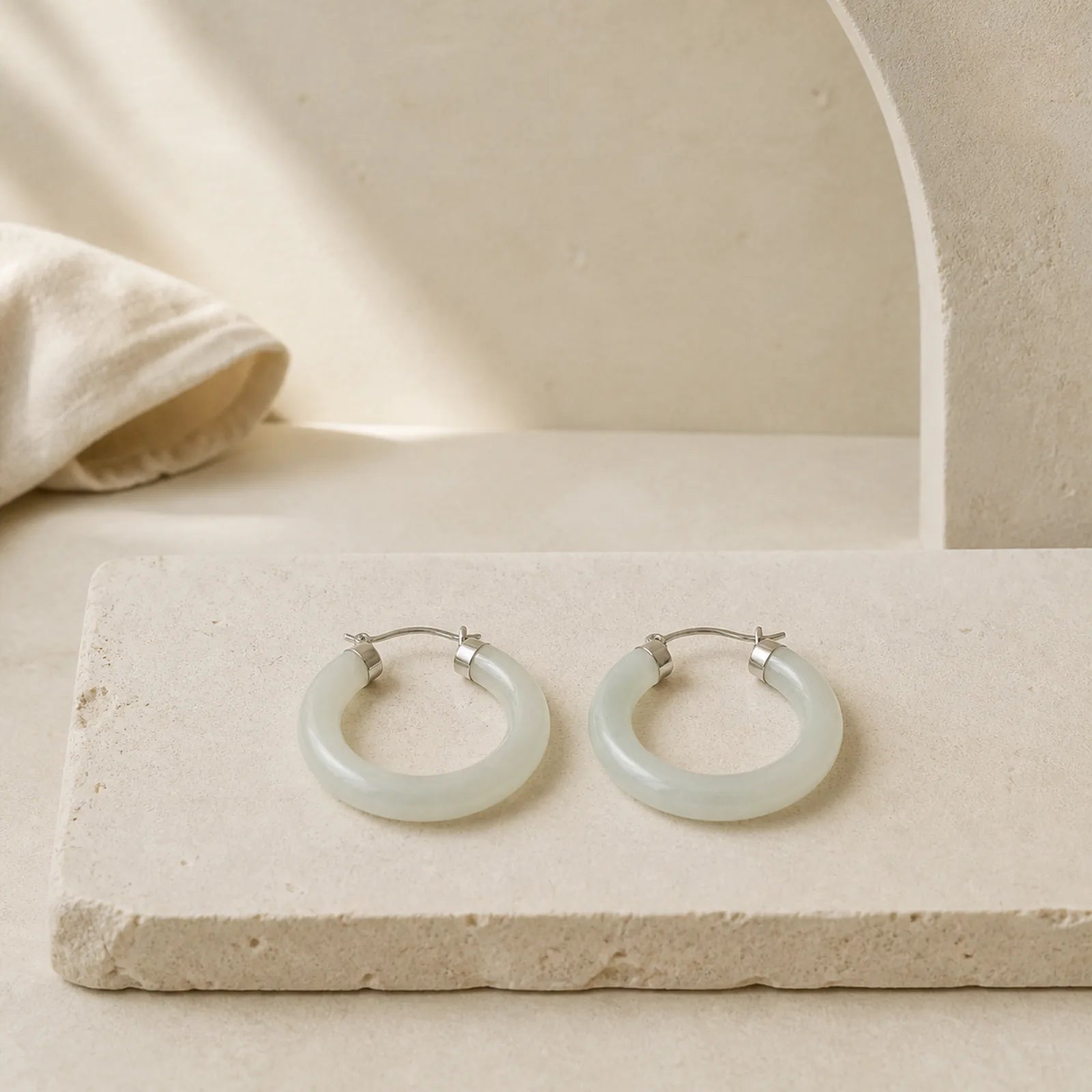 Round Jade White Jade Prosperity Earrings featuring Jade, White Jade