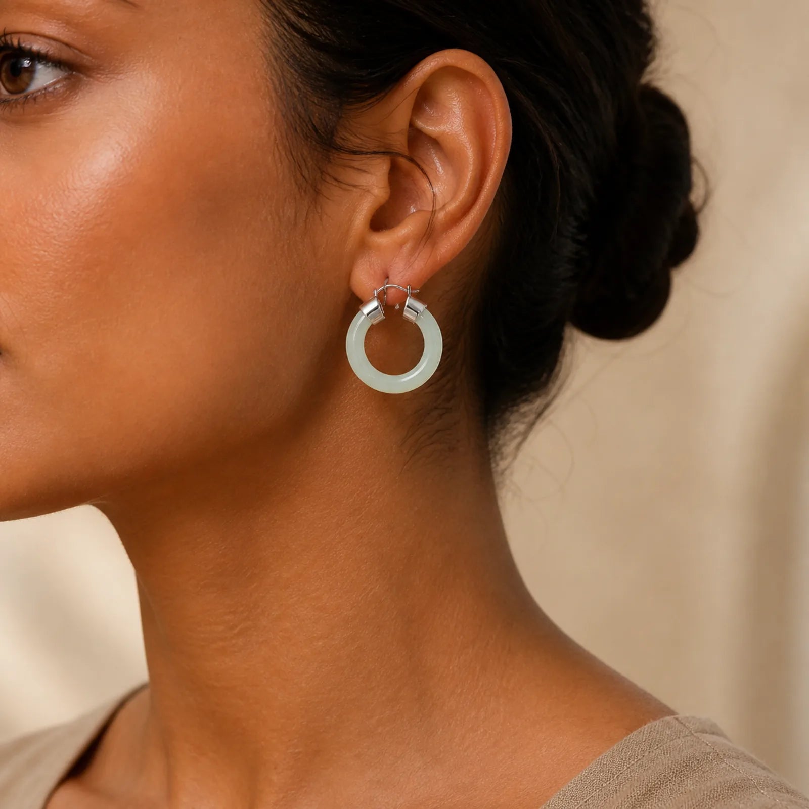 Round Jade White Jade Prosperity Earrings featuring Jade, White Jade