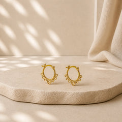 Round Lotus Flower Pattern Luck Hoop Earrings featuring Lotus, Lotus Symbol, Copper