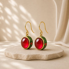 Round Red Corundum Confidence Hook Drop Dangle Earrings featuring Red Corundum, Copper, Silver