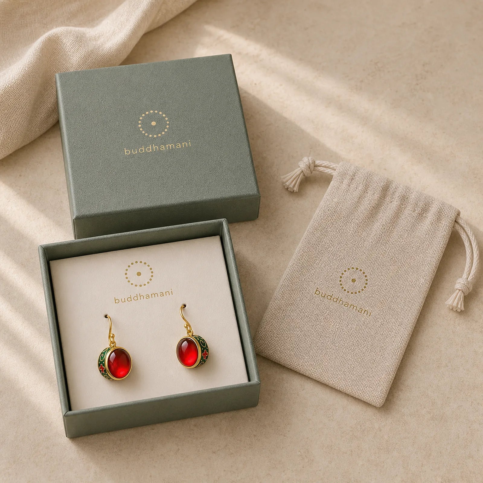 Round Red Corundum Confidence Hook Drop Dangle Earrings featuring Red Corundum, Copper, Silver