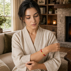 Ruyi Handle Fu Character Copper Plated Gold Rope Adjustable Luck Bracelet featuring Fu Character, Copper, Red String
