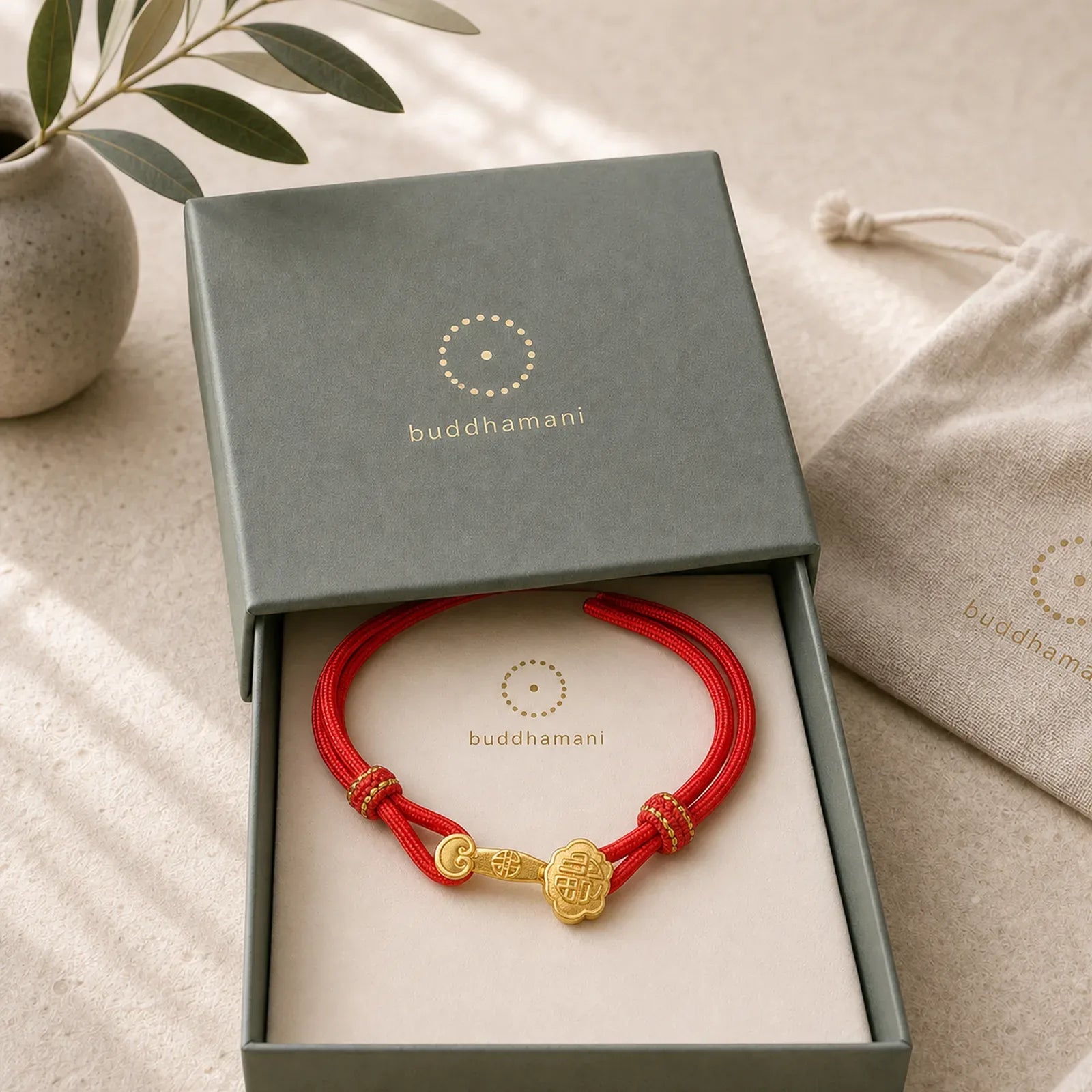 Ruyi Handle Fu Character Copper Plated Gold Rope Adjustable Luck Bracelet featuring Fu Character, Copper, Red String