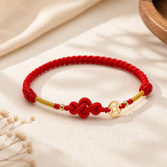 Ruyi Knot Copper Coin Braided Protection Bracelet featuring Copper, Red String