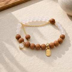 Sandalwood Cat's Eye Fu Character Charm Protection Bracelet featuring Sandalwood, Cat's Eye / Chrysoberyl, Fu Character