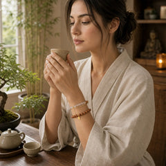 Sandalwood Cat's Eye Fu Character Charm Protection Bracelet featuring Sandalwood, Cat's Eye / Chrysoberyl, Fu Character