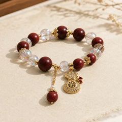 Sandalwood Fu Character Lucky Fortune Money Bag Charm Protection Bracelet featuring Sandalwood, Fu Character