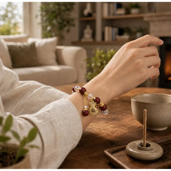 Sandalwood Fu Character Lucky Fortune Money Bag Charm Protection Bracelet featuring Sandalwood, Fu Character