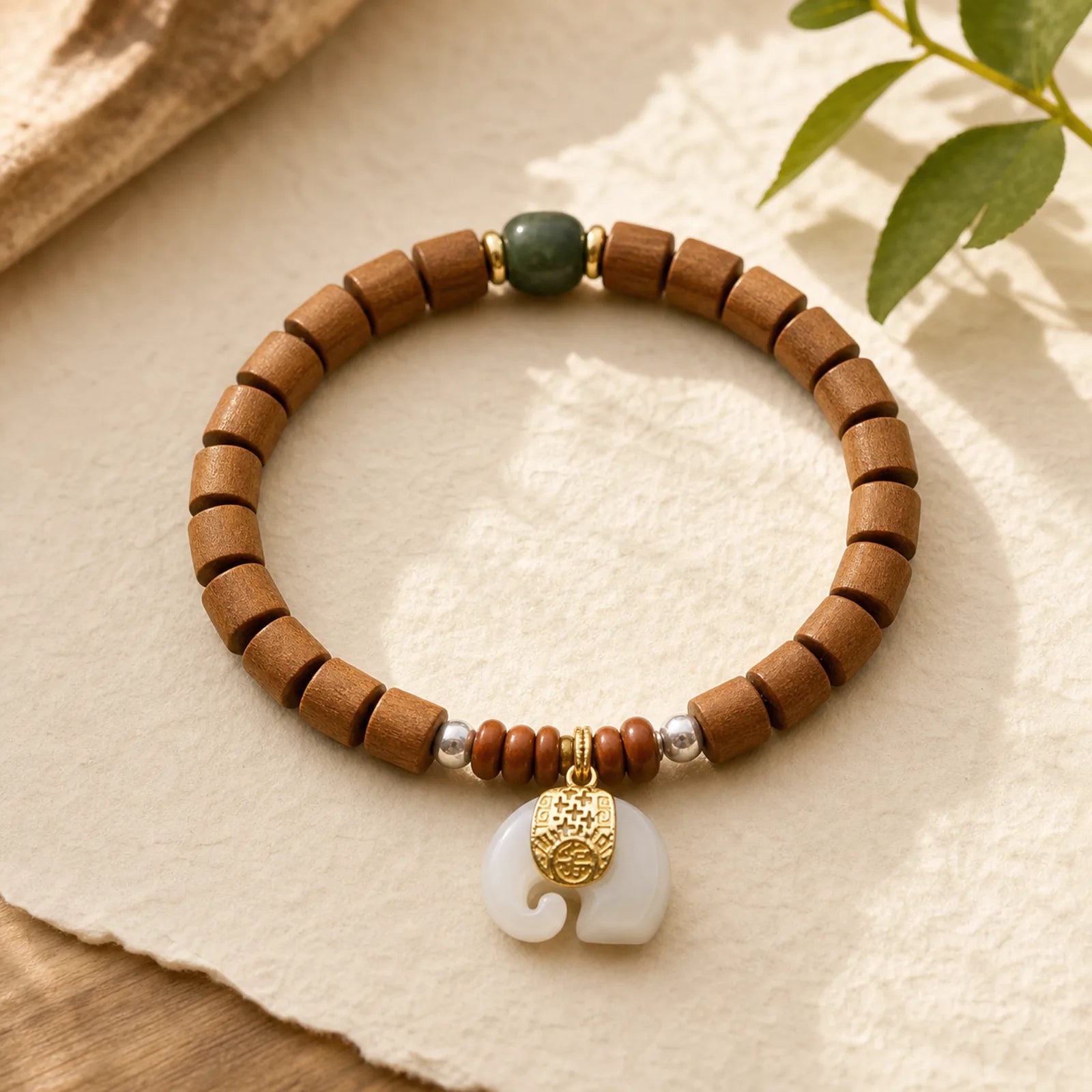 Sandalwood Jade Elephant Protection Bracelet featuring Sandalwood, Jade, Elephant Symbol