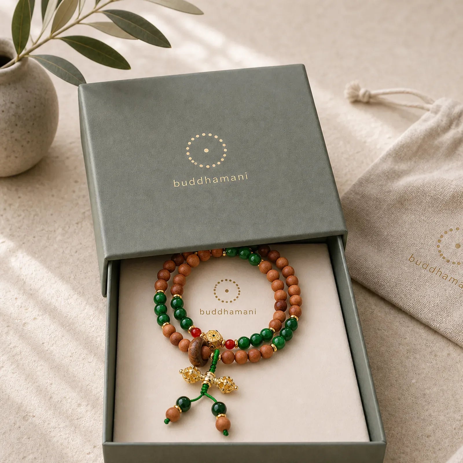 Sandalwood Wood Bead Tibet Dorje Vajra Double Twisted Design Protection Healing Bracelet featuring Sandalwood, Vajra