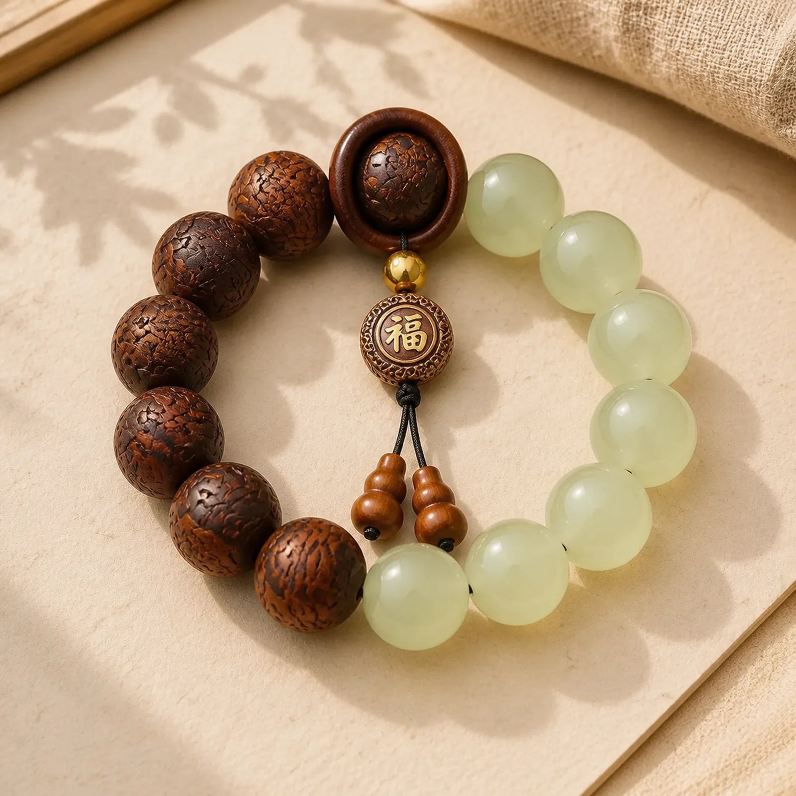 Sappan Wood Engraving Pixiu Fu Character Cure Bracelet featuring Pixiu, Fu Character, Rosewood