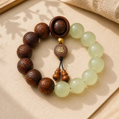 Sappan Wood Engraving Pixiu Fu Character Cure Bracelet featuring Pixiu, Fu Character, Rosewood