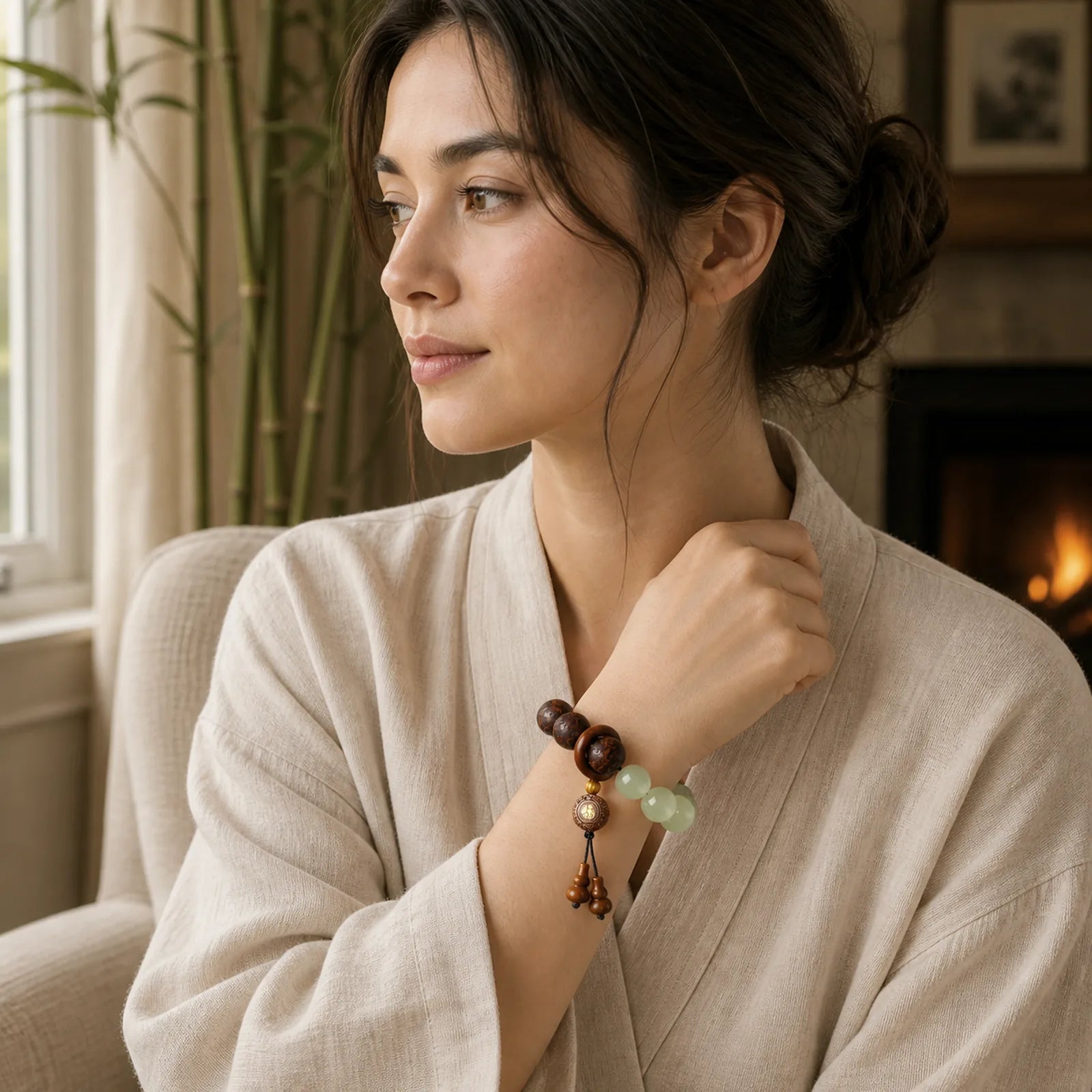 Sappan Wood Engraving Pixiu Fu Character Cure Bracelet featuring Pixiu, Fu Character, Rosewood
