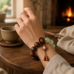 Sappan Wood Engraving Pixiu Fu Character Cure Bracelet featuring Pixiu, Fu Character, Rosewood