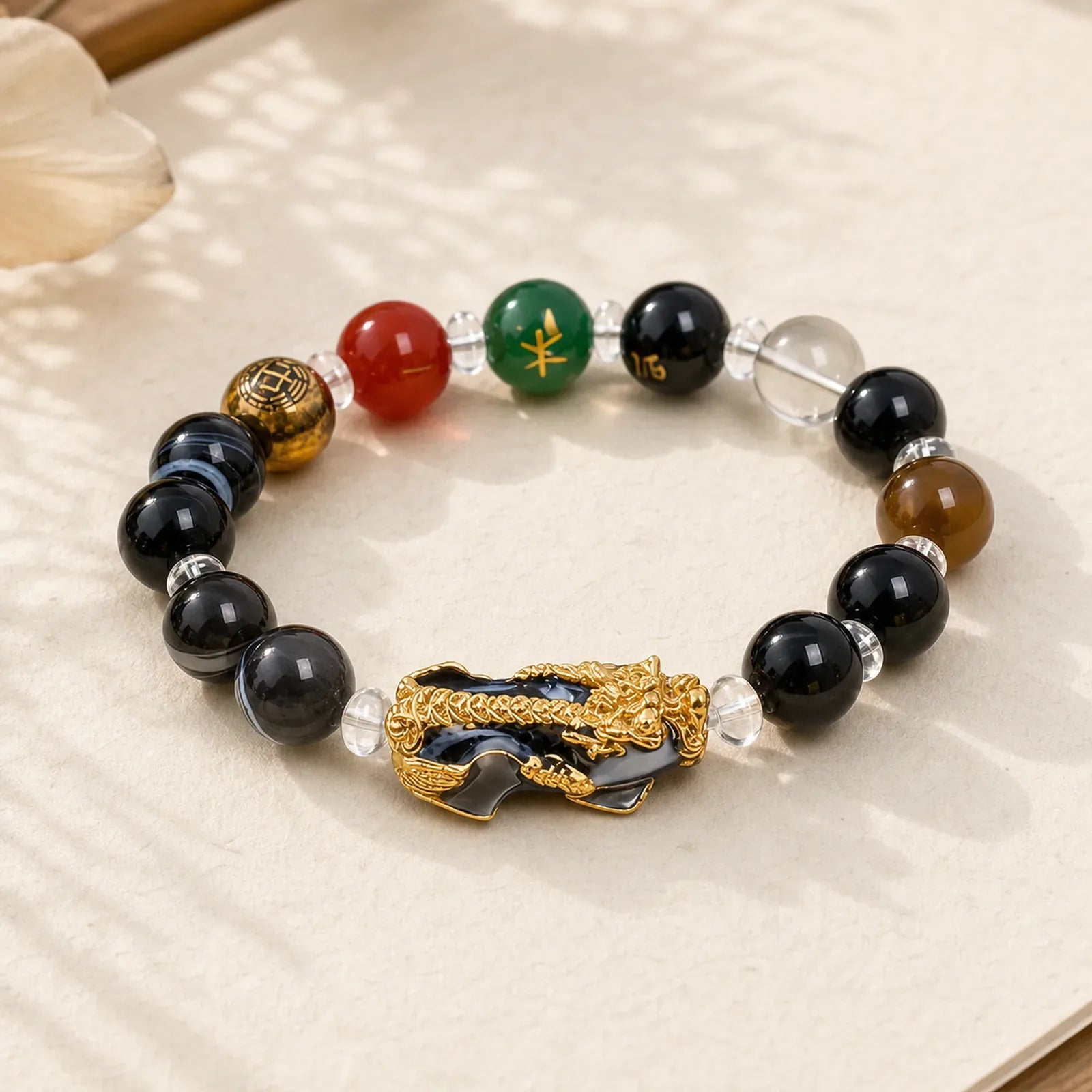 Sardonyx Beads Five Elements Change Color Pi Xiu Positive Bracelet featuring Sardonyx, Five Elements, Pixiu
